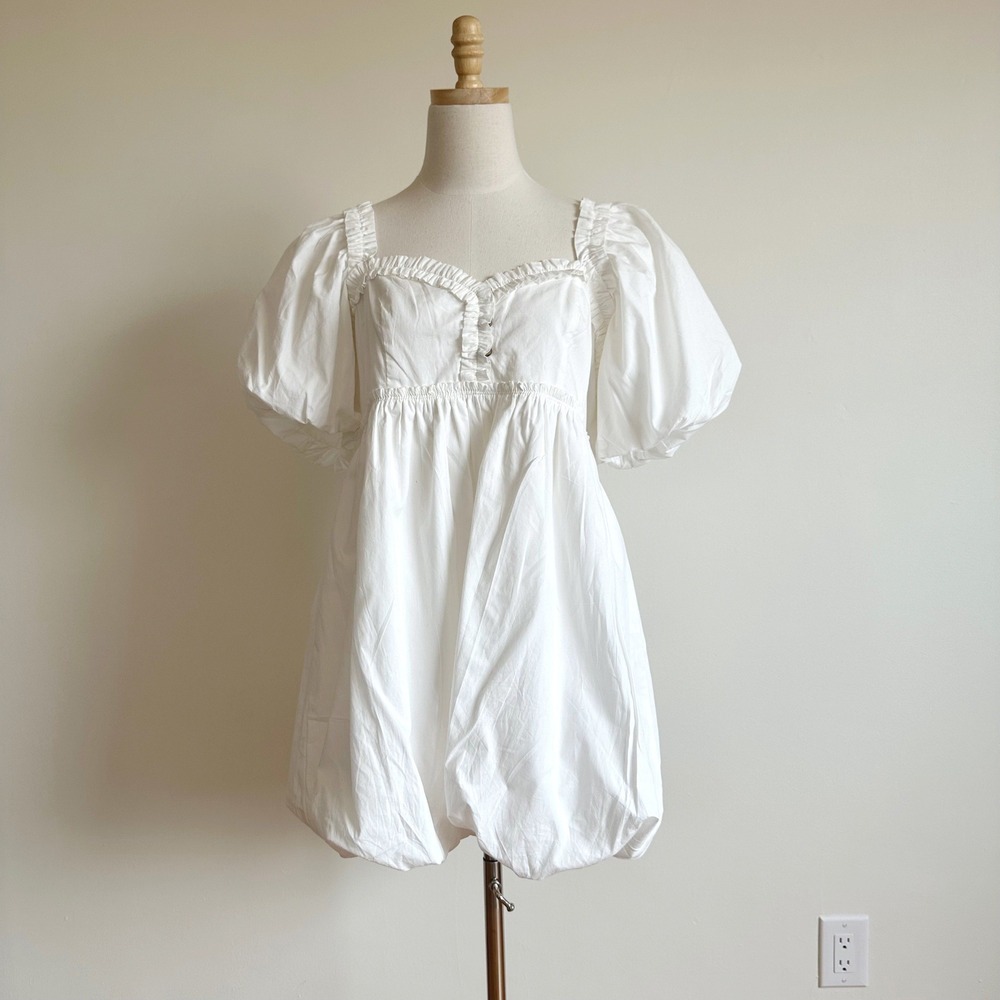 Free People Rendezvous Me Mini Babydoll Dress‎ Large Puff Sleeve Bubble Ruffle